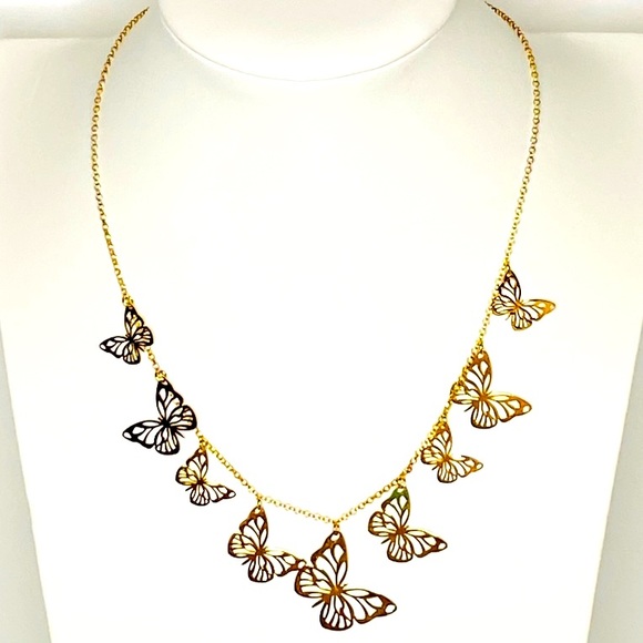 Mia Fiore 18kt gold plated Sterling Silver, 9 Laser Cut Butterflies Necklace 16” - Picture 6 of 7